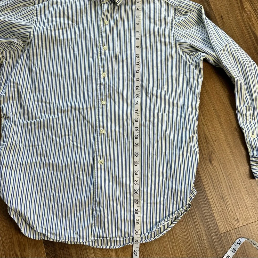 Polo Ralph Lauren Button Shirt Large Blue Striped Green Pony Long Sleeve Classic